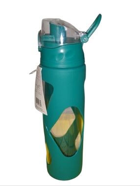 Teal Silicone-Encased Glass Water Bottle with Flip Top